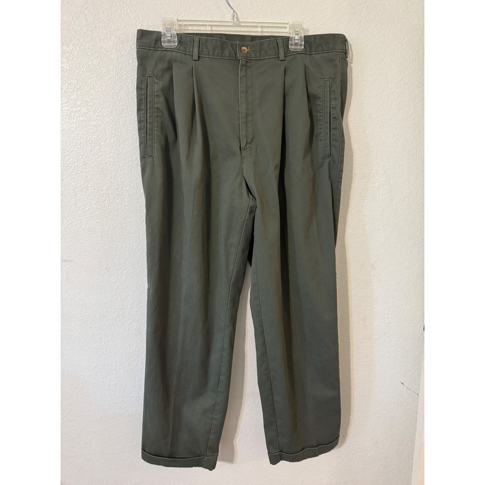 Vintage Duckhead Mens Classic Fit Pleated Chino Pants Olive Green Preppy